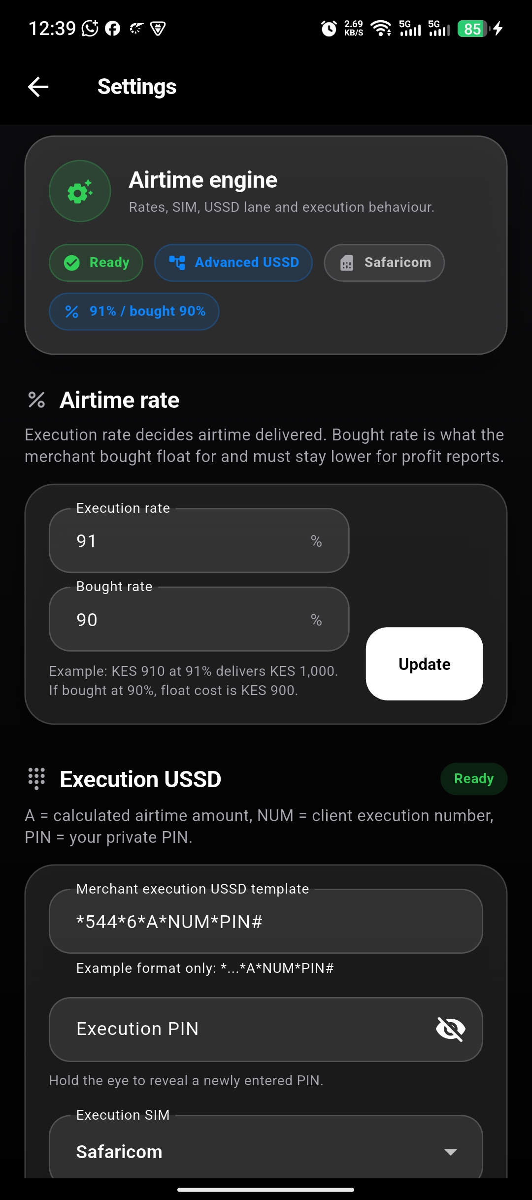 AirLink settings screen